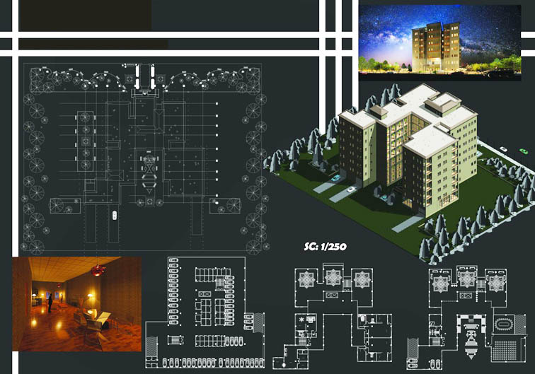 طراحی معماری مجتمع مسکونی به همراه فایل سه بعدی رویت