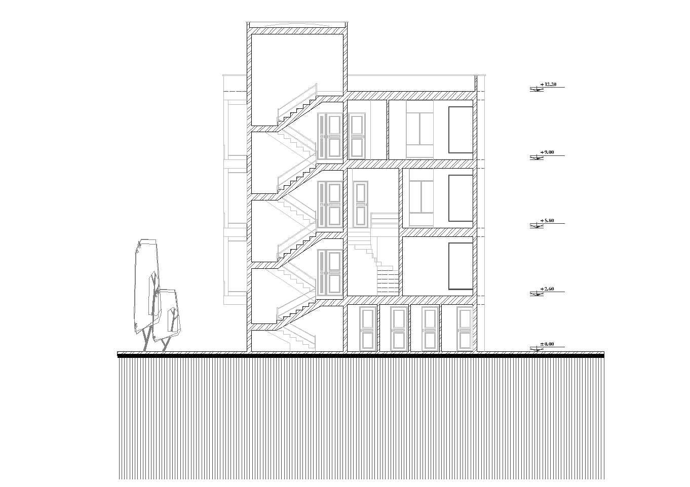 نقشه ساختمان با عرض 8 مترسه طبقه