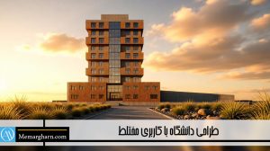 نمای بیرونی مدرن پروژه طراحی دانشگاه با کاربری مختلط